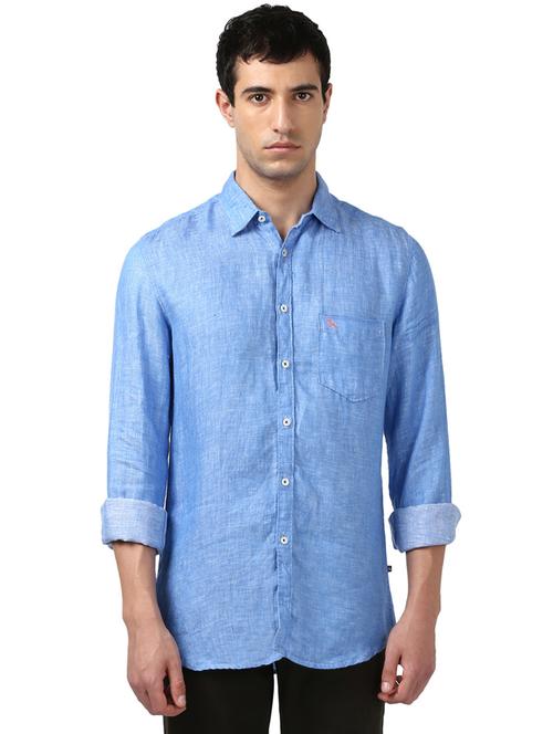 blue solid linen casual shirt - 17670008 - Standard Image - 1