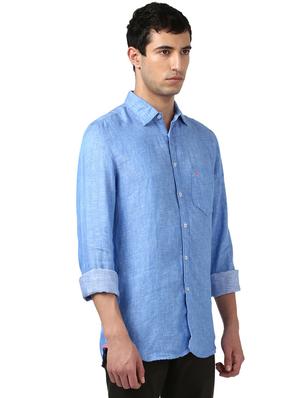 blue solid linen casual shirt - 17670008 - Standard Image - 2