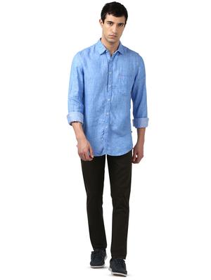 blue solid linen casual shirt - 17670008 - Standard Image - 4