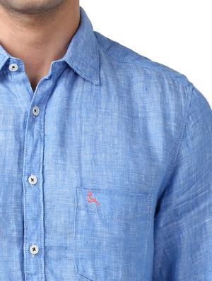 blue solid linen casual shirt - 17670008 - Standard Image - 5