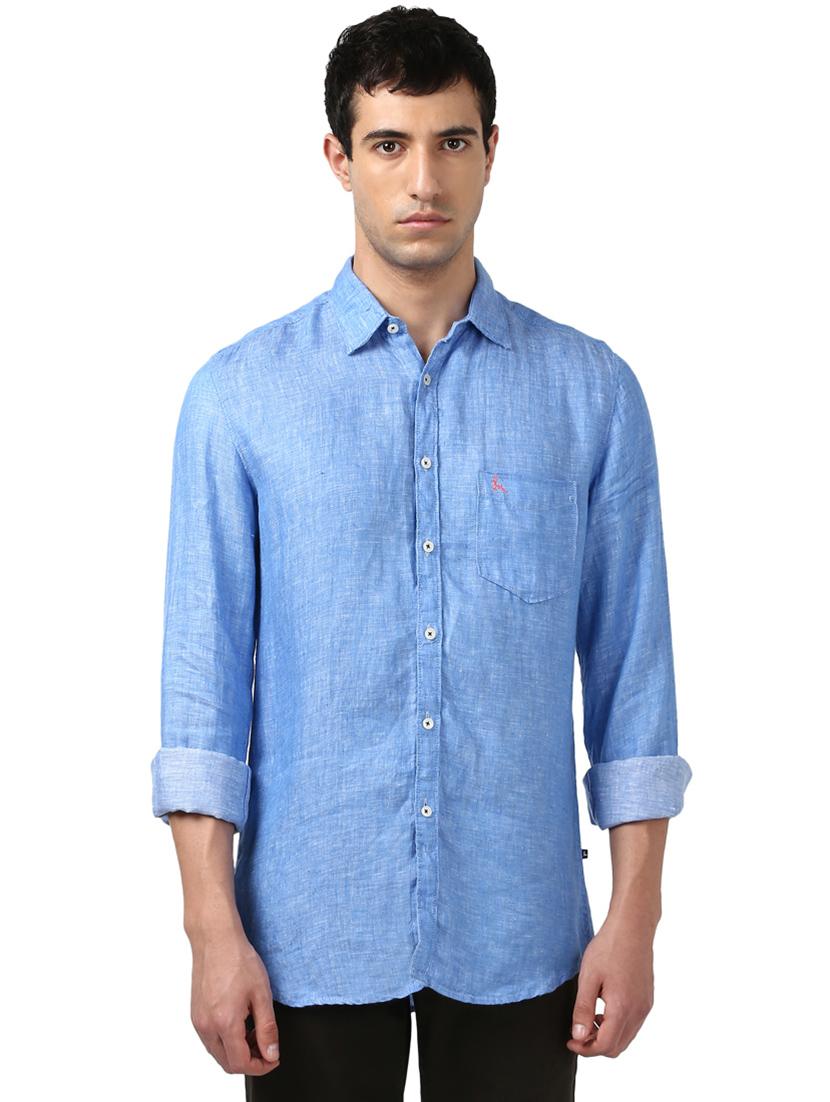 blue solid linen casual shirt - 17670008 - Zoom Image - 1