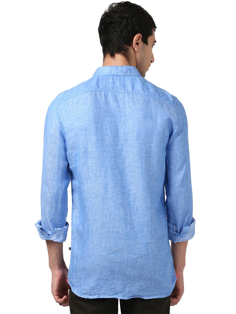 blue solid linen casual shirt - 17670008 - Zoom Image - 3