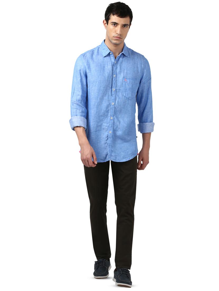blue solid linen casual shirt - 17670008 - Zoom Image - 4