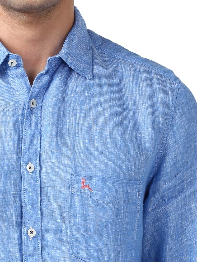 blue solid linen casual shirt - 17670008 - Zoom Image - 5
