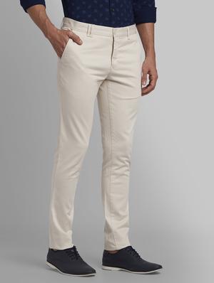cream solid flat front casual trouser - 17670012 - Standard Image - 2