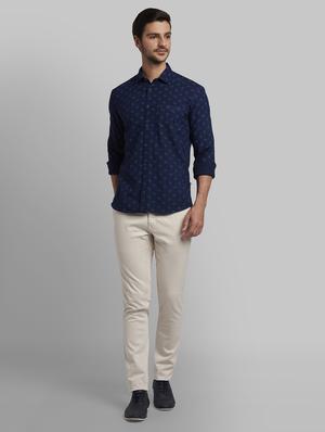 cream solid flat front casual trouser - 17670012 - Standard Image - 4