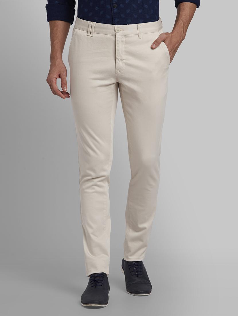 cream solid flat front casual trouser - 17670012 - Zoom Image - 1