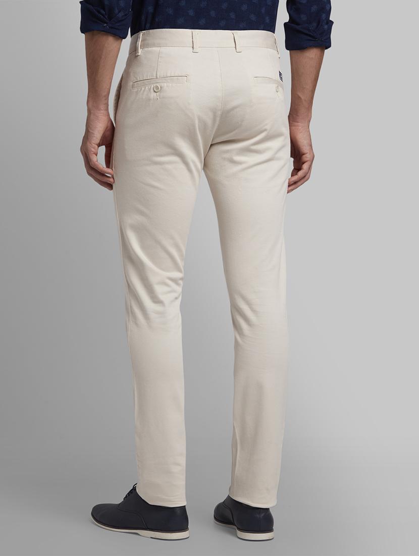 cream solid flat front casual trouser - 17670012 - Zoom Image - 3
