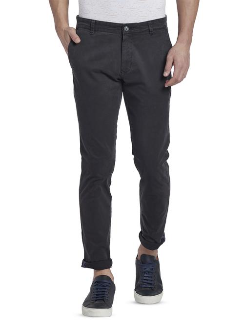 grey solid flat front casual trouser - 17670018 - Standard Image - 1