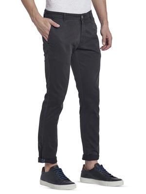 grey solid flat front casual trouser - 17670018 - Standard Image - 2