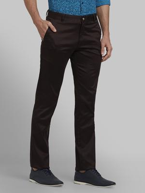 brown solid flat front casual trouser - 17670019 - Standard Image - 2