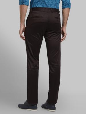 brown solid flat front casual trouser - 17670019 - Standard Image - 3