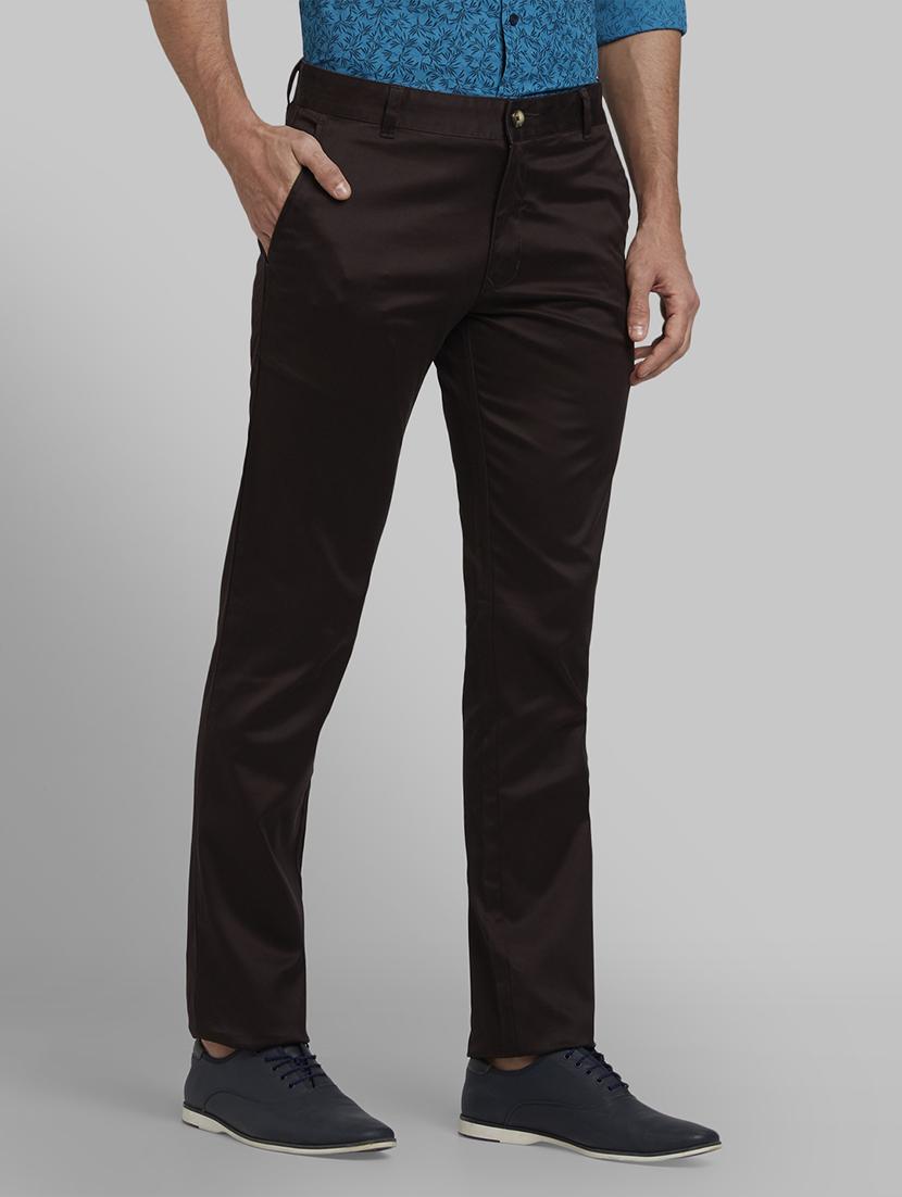 brown solid flat front casual trouser - 17670019 - Zoom Image - 2
