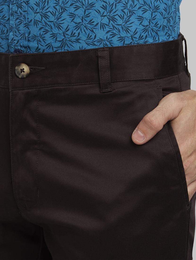 brown solid flat front casual trouser - 17670019 - Zoom Image - 5