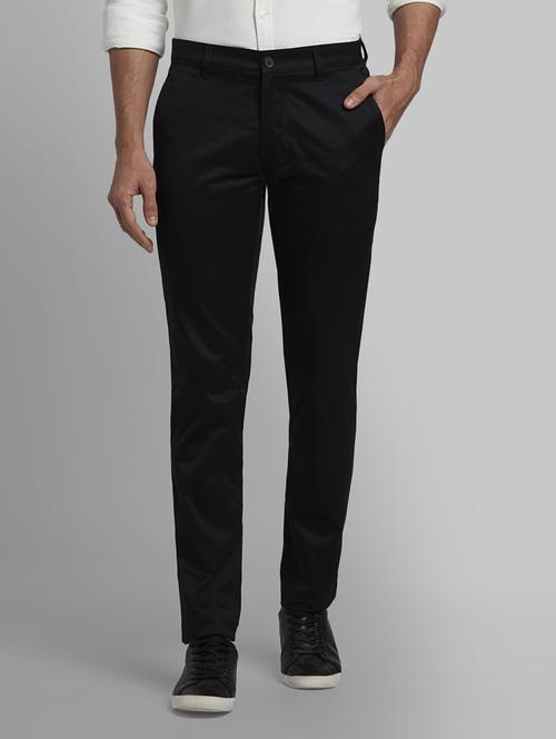 black solid flat front casual trouser - 17670022 - Standard Image - 1