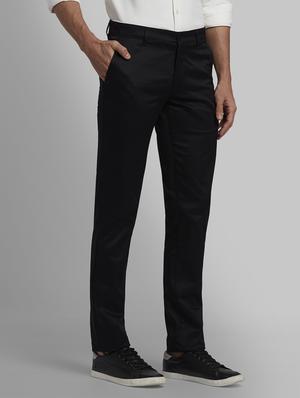 black solid flat front casual trouser - 17670022 - Standard Image - 2