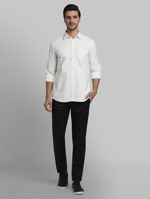 black solid flat front casual trouser - 17670022 - Standard Image - 4