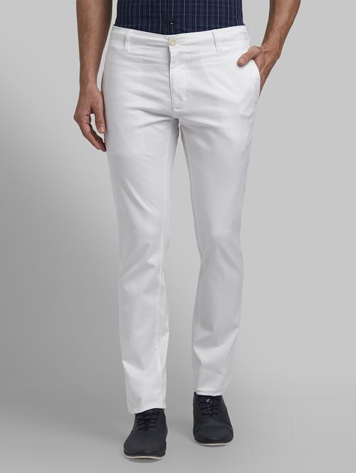 white solid flat front casual trouser - 17670029 - Very Small Image - 1
