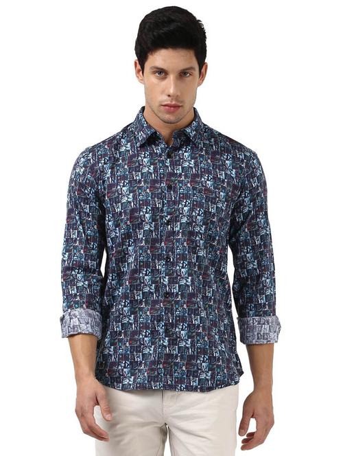blue printed casual shirt - 17670033 - Standard Image - 1