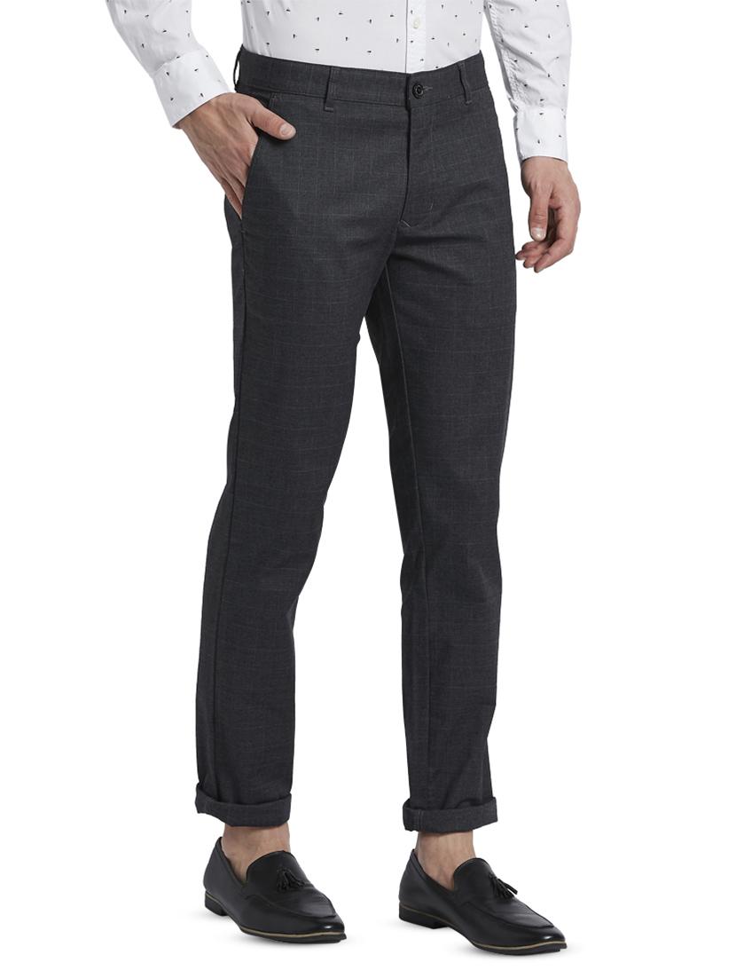 grey checkered flat front casual trouser - 17670034 - Zoom Image - 2