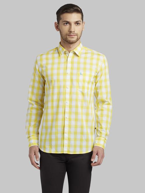 yellow checkered casual shirt - 17670042 - Standard Image - 1