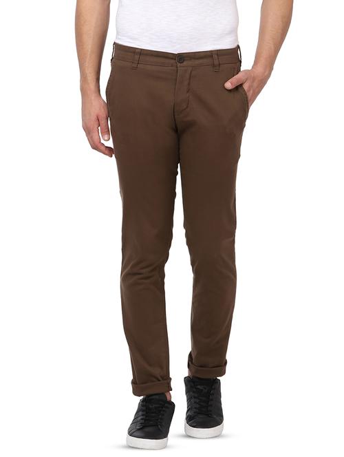 brown solid flat front casual trouser - 17670050 - Standard Image - 1