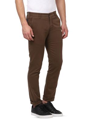 brown solid flat front casual trouser - 17670050 - Standard Image - 2