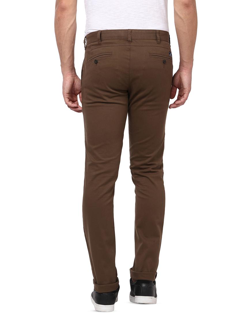 brown solid flat front casual trouser - 17670050 - Zoom Image - 3