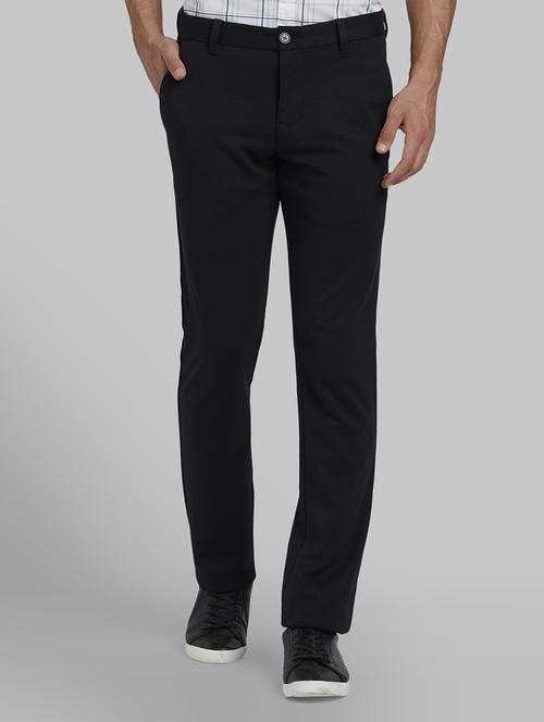 black textured flat front casual trouser - 17670052 - Standard Image - 1