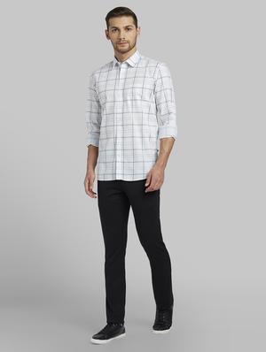 black textured flat front casual trouser - 17670052 - Standard Image - 4