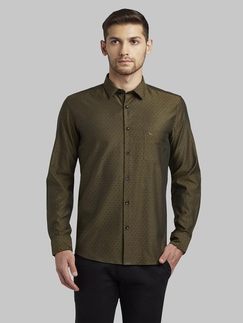 olive green self design casual shirt - 17670059 - Standard Image - 1