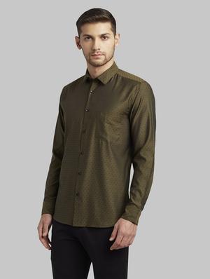 olive green self design casual shirt - 17670059 - Standard Image - 2
