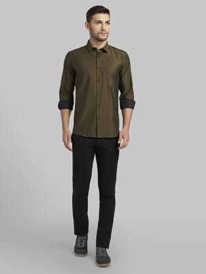 olive green self design casual shirt - 17670059 - Standard Image - 4