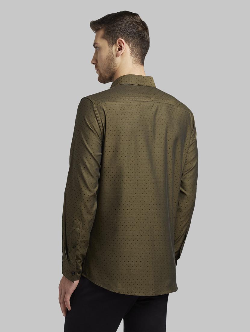 olive green self design casual shirt - 17670059 - Zoom Image - 3