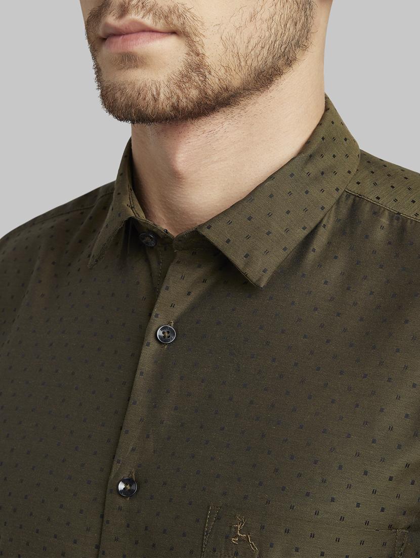olive green self design casual shirt - 17670059 - Zoom Image - 5