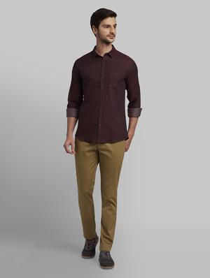 khaki solid flat front casual trouser - 17670061 - Standard Image - 4