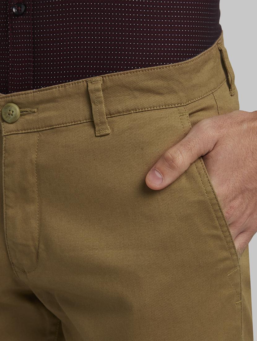 khaki solid flat front casual trouser - 17670061 - Zoom Image - 5
