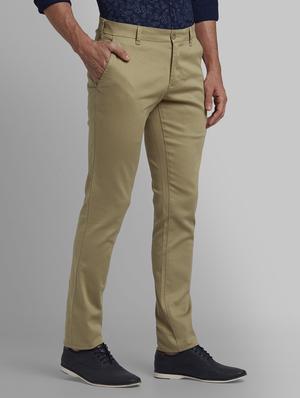 khaki solid flat front casual trouser - 17670066 - Standard Image - 2