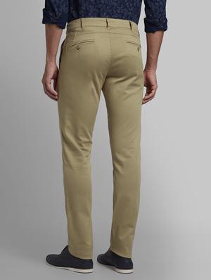 khaki solid flat front casual trouser - 17670066 - Standard Image - 3