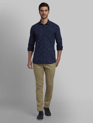 khaki solid flat front casual trouser - 17670066 - Standard Image - 4