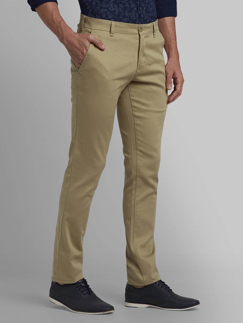 khaki solid flat front casual trouser - 17670066 - Zoom Image - 2