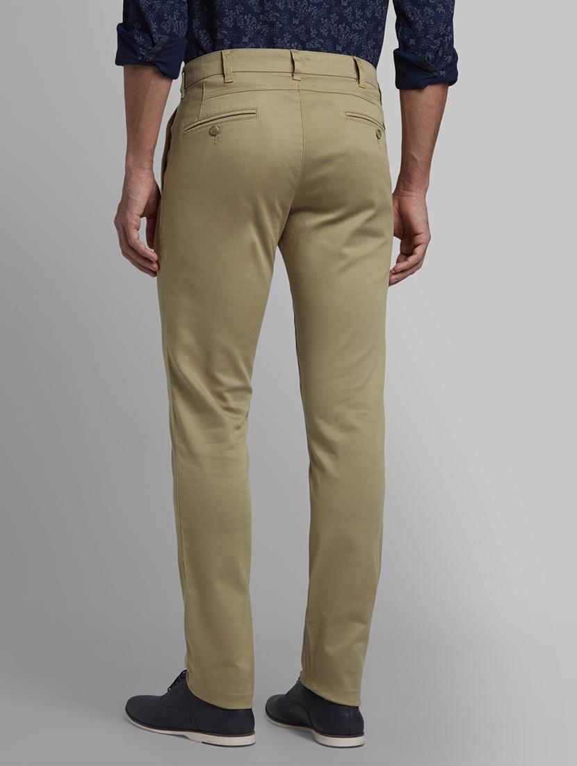 khaki solid flat front casual trouser - 17670066 - Zoom Image - 3
