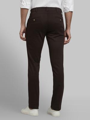 brown solid flat front casual trouser - 17670069 - Standard Image - 3