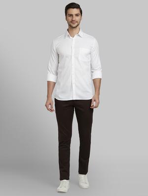 brown solid flat front casual trouser - 17670069 - Standard Image - 4