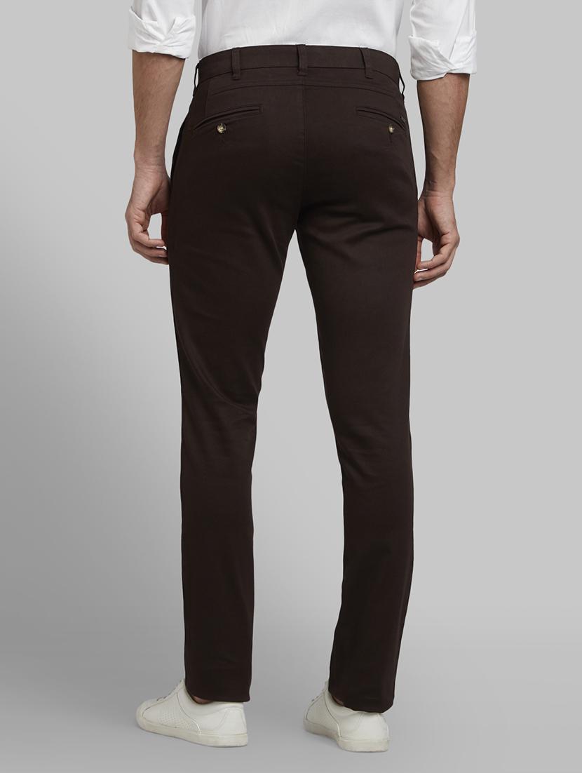 brown solid flat front casual trouser - 17670069 - Zoom Image - 3