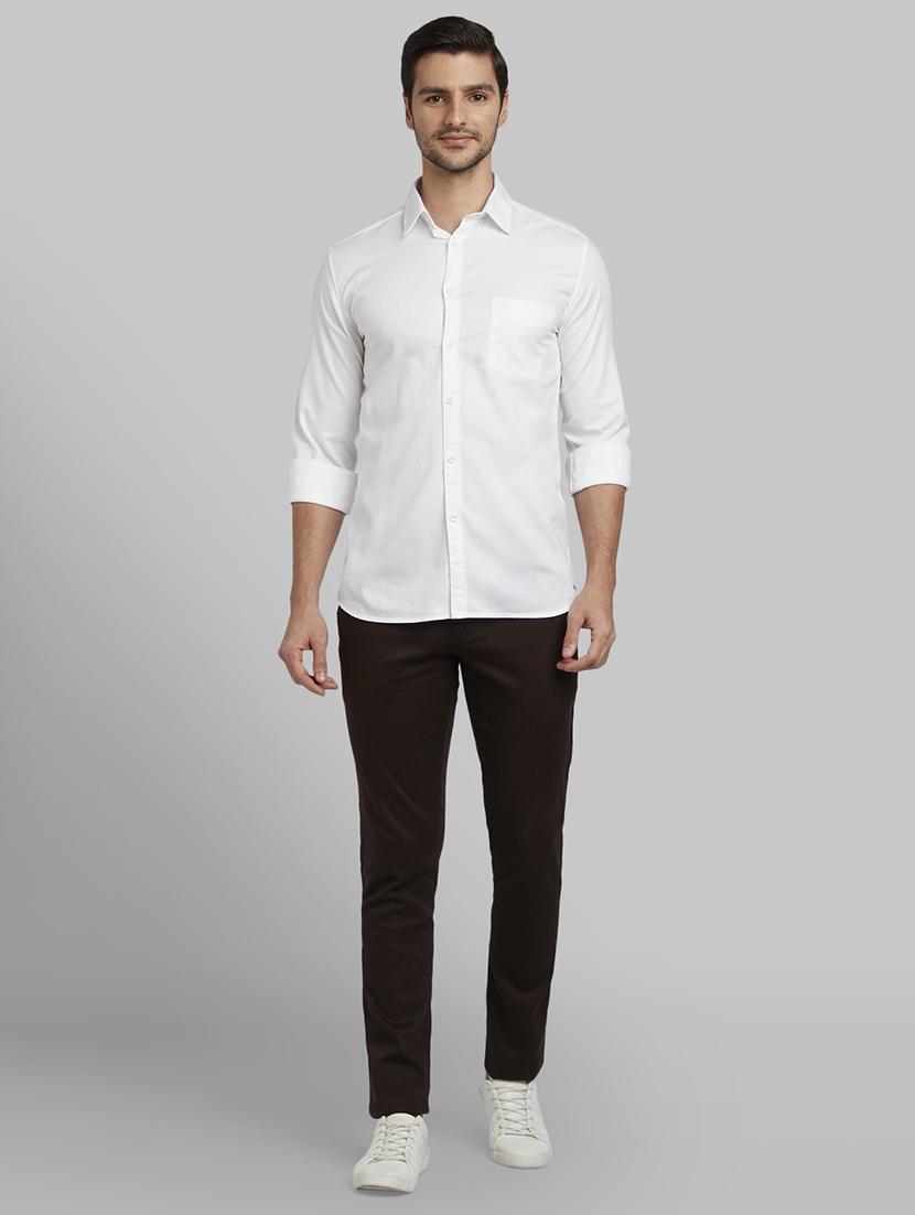 brown solid flat front casual trouser - 17670069 - Zoom Image - 4