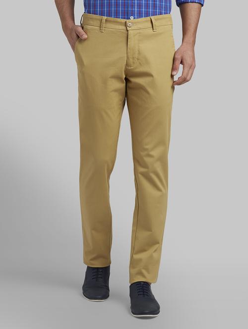 beige solid flat front casual trouser - 17670073 - Standard Image - 1