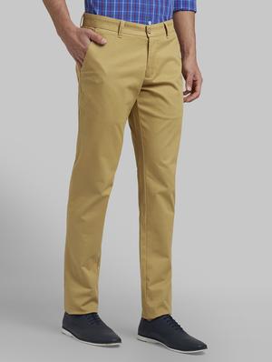 beige solid flat front casual trouser - 17670073 - Standard Image - 2
