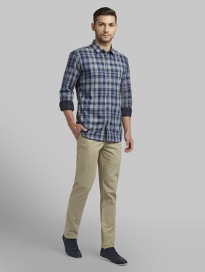 khaki solid flat front casual trouser - 17670078 - Standard Image - 4