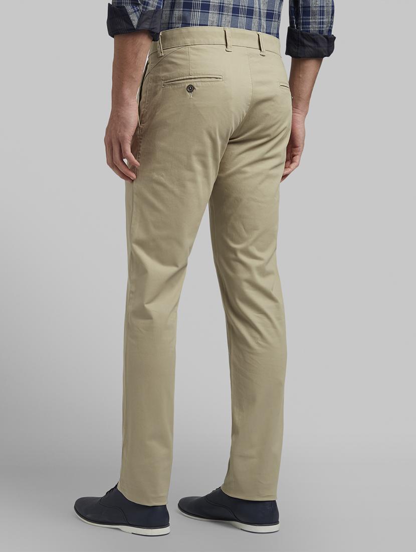 khaki solid flat front casual trouser - 17670078 - Zoom Image - 3
